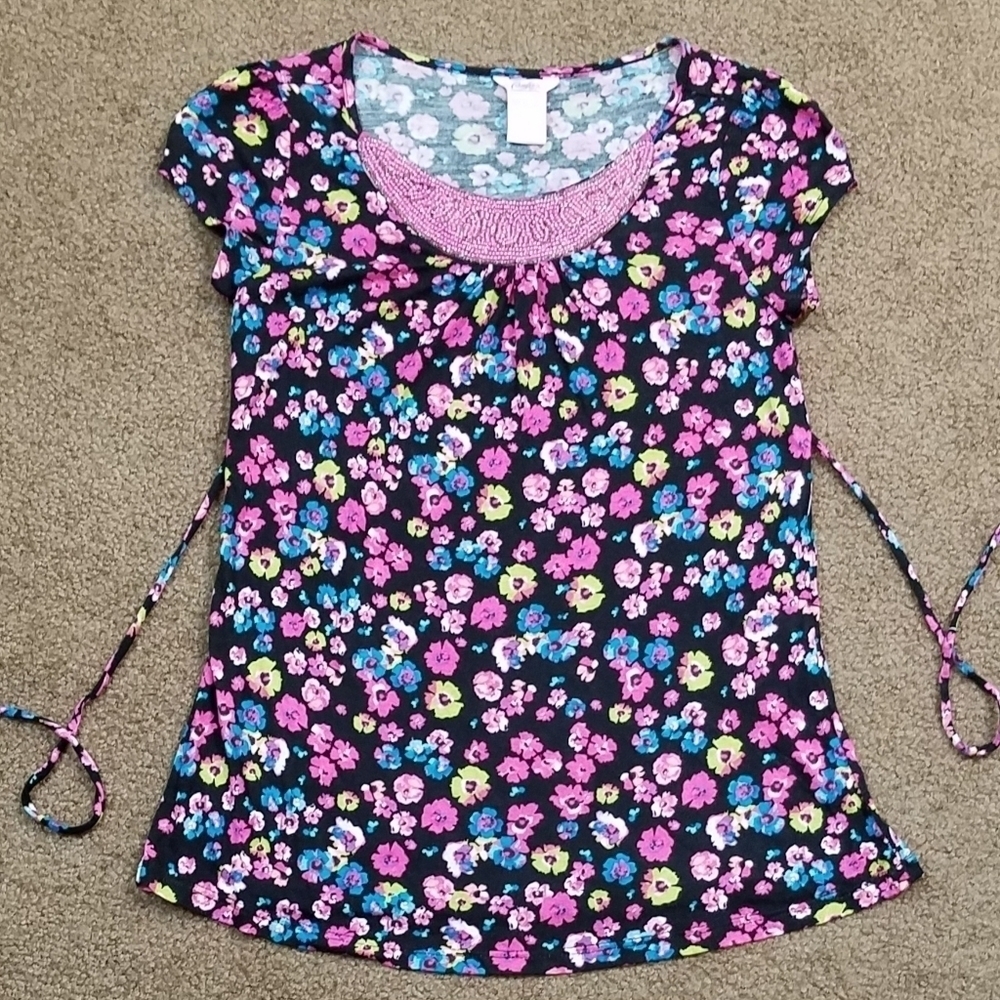 CANDIE'S Beaded Floral Knit Tie-Back Top